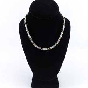 10k Two-Tone Yellow & White Gold Diamond Cut Fancy Link Necklace